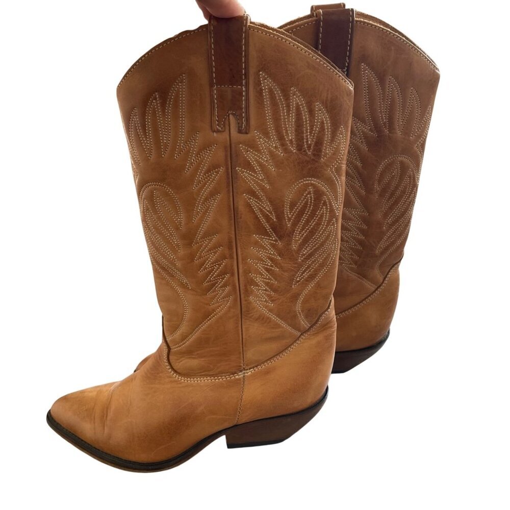 Zodiac Vintage Womens Boot Size 6 Tan Two Tone Embroidered Cowboy USA - Picture 7 of 13